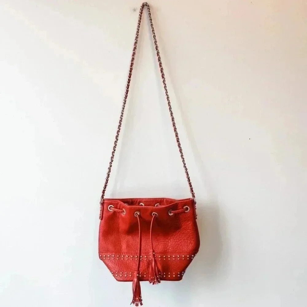 Mango Red Leather Studded Purse